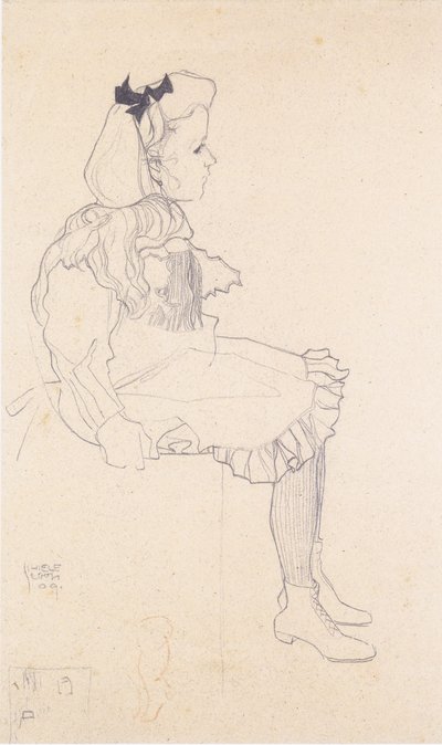 Seated Girl with Hair Bow by Egon Schiele